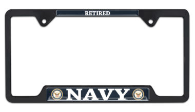 Full-Color Navy Retired Black Open License Plate Frame image