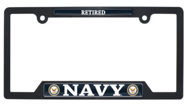 Full-Color Navy Retired Black Plastic Open License Plate Frame image
