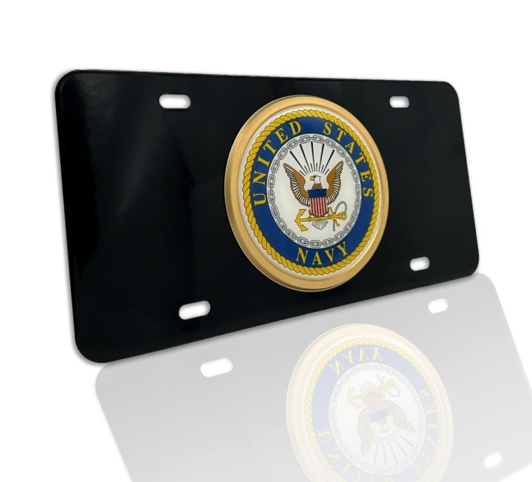 Navy Black Metal License Plate