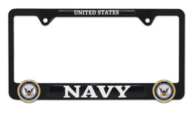 Navy 3D Black Metal License Plate Frame image