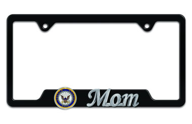 Navy Mom 3D Black Metal License Plate Frame
