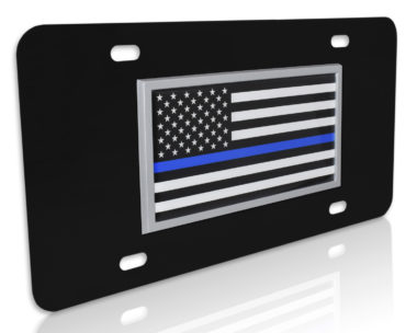 Thin Blue Line Police Flag Black License Plate