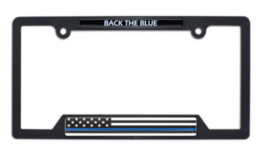 Police Flag Open Black Plastic License Plate Frame