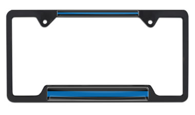Police Blue Line Open Black License Plate Frame image