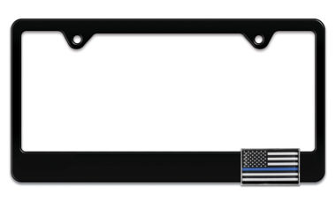 3D Modern Police Flag Black Metal License Plate Frame image