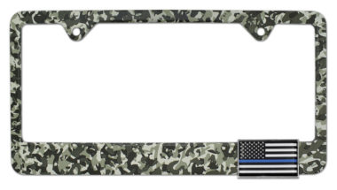 3D Modern Police Flag Camo Metal License Plate Frame image
