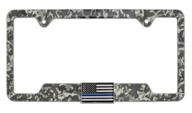 3D Modern Police Flag Camo Metal Open License Plate Frame