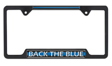 Police Back the Blue Open Black License Plate Frame