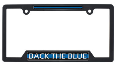 Back the Blue Black Plastic Open License Plate Frame