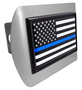 Police Flag Black Brushed Hitch Cover