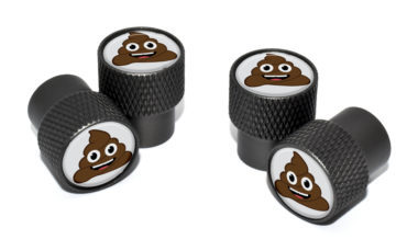 Poop Emoji Valve Stem Caps - Black Knurling image