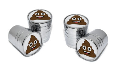 Poop Emoji Valve Stem Caps - Chrome image
