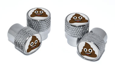 Poop Emoji Valve Stem Caps - Chrome Knurling