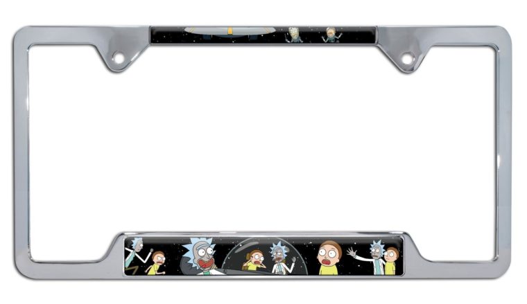 Rick and Morty Space Chrome Open License Plate Frame