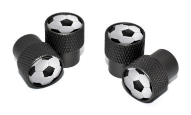 Soccer Ball Valve Stem Caps - Black Knurling