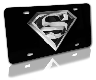 Superman Silver 3D Black License Plate