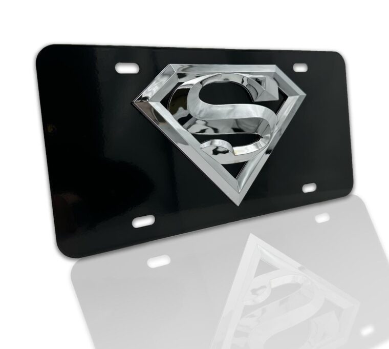 Superman 3D Chrome / Black License Plate