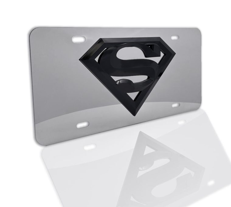 Superman 3D Black / Stainless Steel License Plate