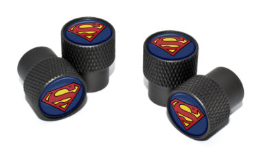 Superman Valve Stem Caps - Black Knurling