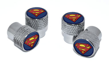Superman Valve Stem Caps - Chrome Knurling image