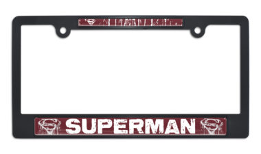 Superman Distressed Black Plastic License Plate Frame