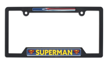 Superman Fly Open Black Plastic License Plate Frame image