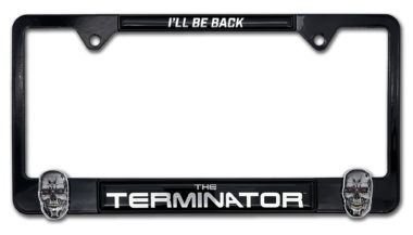 3D Terminator "I'll Be Back" Black Metal License Plate Frame image