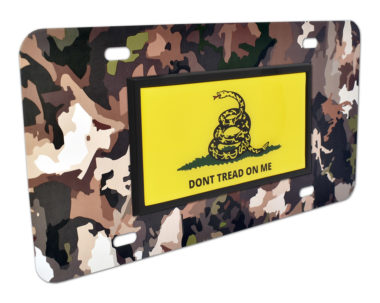 Dont Tread On Me Flag Woodland Camo License Plate image