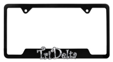 Tri Delta Sorority Script Black Open License Plate Frame image