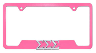 Tri Sig Sorority Pink Open License Plate Frame image