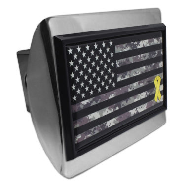 Charitable Support Our Troops Camo Flag Chrome Hitch Cover