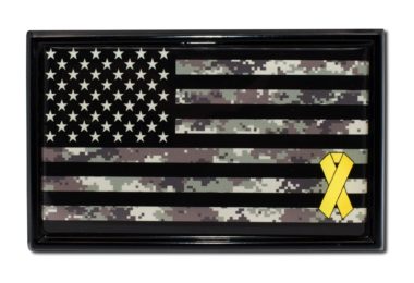 Charitable Support Our Troops Camo Flag with Black Emblem