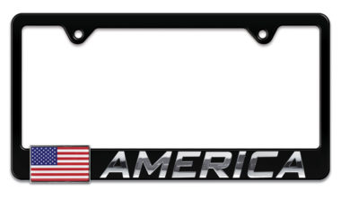 3D American Flag Black Metal License Plate Frame
