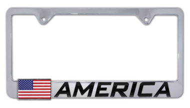 3D American Flag Chrome Metal License Plate Frame