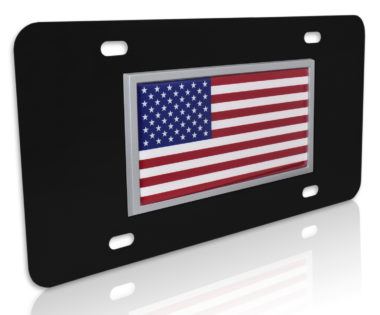 USA Flag Black License Plate
