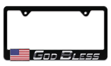 3D God Bless America Flag Black Metal License Plate Frame