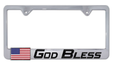 3D God Bless America Flag Chrome Metal License Plate Frame