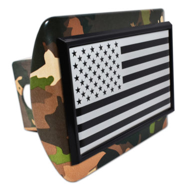 Inverted American Flag Woodland Camo Hitch Cover image