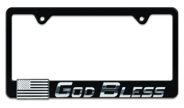 3D God Bless America Inverted Flag Black Metal License Plate Frame