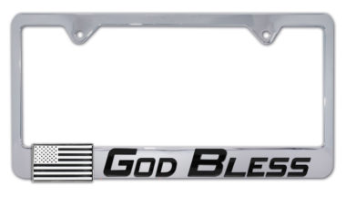 3D God Bless America Inverted Flag Chrome Metal License Plate Frame image