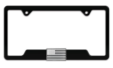 3D Modern American Inverted Flag Black Metal Open License Plate Frame