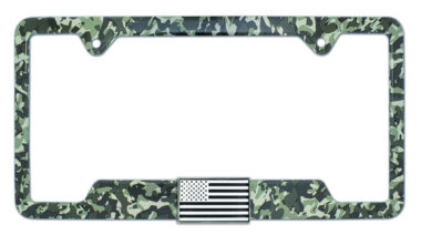 3D Modern American Inverted Flag Camo Metal Open License Plate Frame