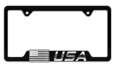3D Modern USA Inverted Flag Black Metal License Plate Frame