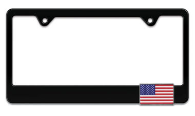 3D Modern American Flag Black Metal License Plate Frame