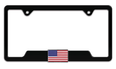 3D Modern American Flag Black Metal Open License Plate Frame