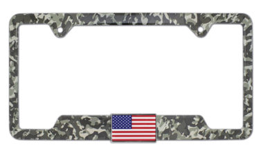 3D Modern American Flag Camo Metal Open License Plate Frame image