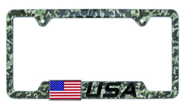 3D USA American Flag Camo Metal Open License Plate Frame