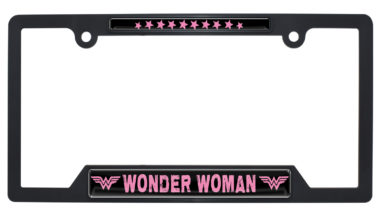 Wonder Woman Pink Black Plastic Open License Plate Frame image