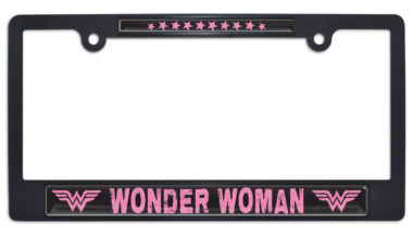 Wonder Woman Pink Black Plastic License Plate Frame