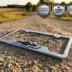 Chevy Black Bowtie Brushed Open License Plate Frame image 2
